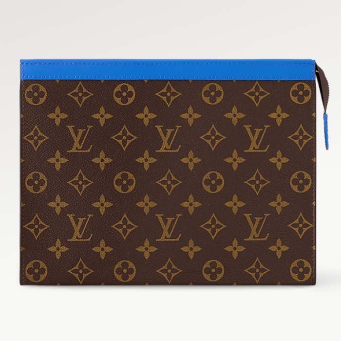Louis Vuitton LV Unisex Pochette Voyage MM Blue Monogram Macassar Coated Canvas Cowhide-Leather