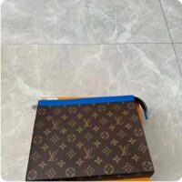 Louis Vuitton LV Unisex Pochette Voyage MM Blue Monogram Macassar Coated Canvas Cowhide-Leather (8)