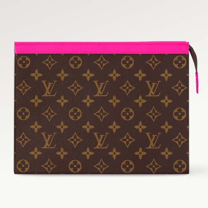 Louis Vuitton LV Unisex Pochette Voyage MM Pink Monogram Macassar Coated Canvas Cowhide-Leather