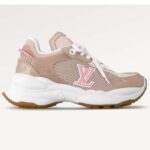 Louis Vuitton LV Unisex Run 55 Sneaker Beige Mix Materials Lifted Rubber Outsole