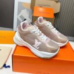 Louis Vuitton LV Unisex Run 55 Sneaker Beige Mix Materials Lifted Rubber Outsole - Image 3