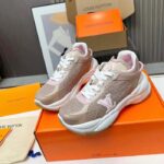 Louis Vuitton LV Unisex Run 55 Sneaker Beige Mix Materials Lifted Rubber Outsole - Image 4