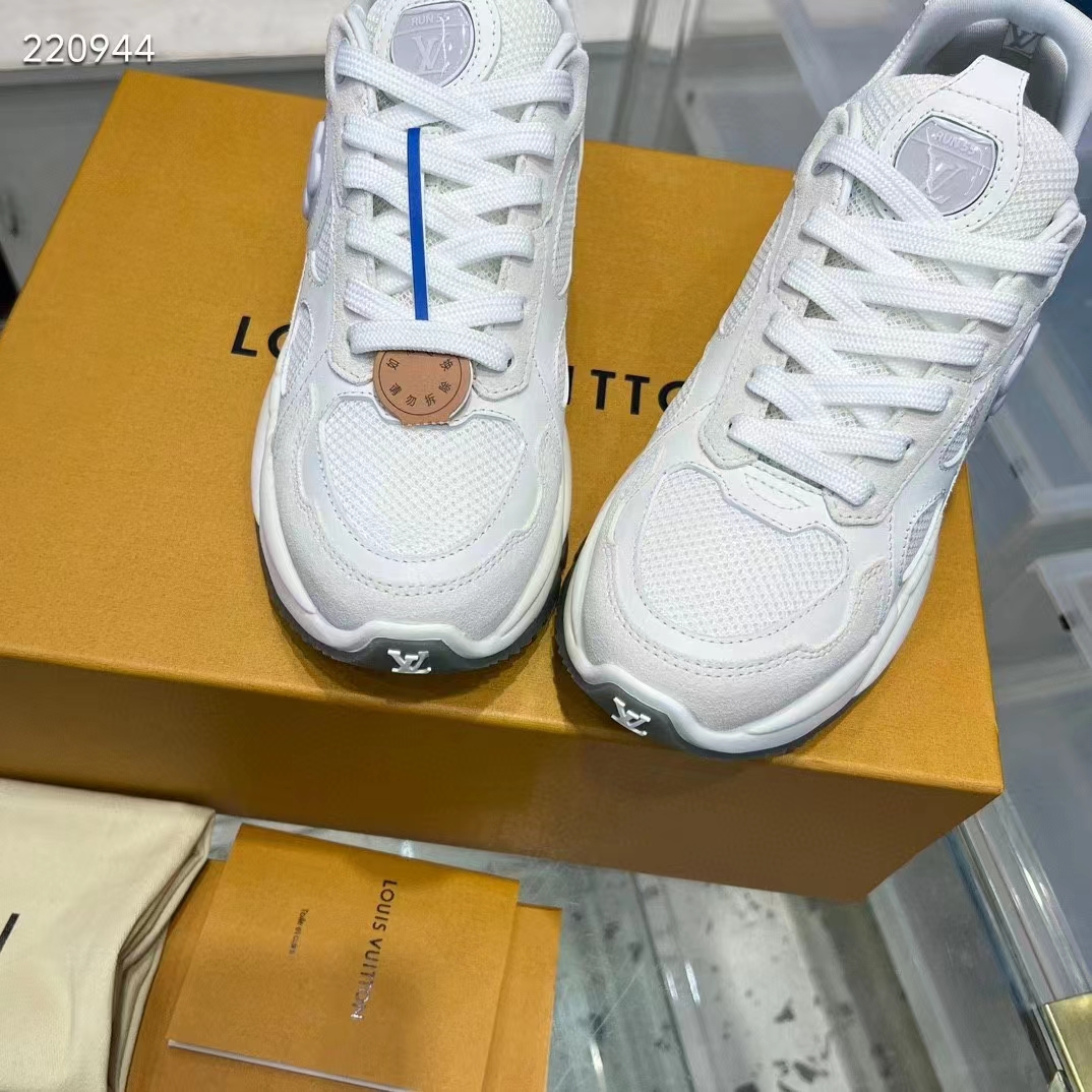 Louis Vuitton LV Unisex Run 55 Sneaker White Mix Materials Lifted Rubber Outsole 1ACGQN (6)