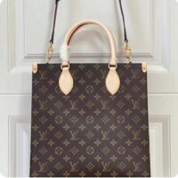 Louis Vuitton LV Unisex Sac Plat PM Monogram Coated Canvas Natural Cowhide Leather Textile Lining (8)