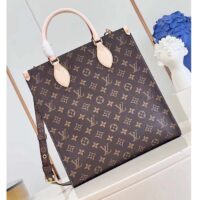 Louis Vuitton LV Unisex Sac Plat PM Monogram Coated Canvas Natural Cowhide Leather Textile Lining (8)