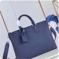 Louis Vuitton LV Unisex Slim Briefcase NV Navy Blue Taiga Cowhide Leather Palladium-Color Hardware (10)