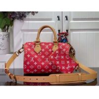 Louis Vuitton LV Unisex Speedy P9 Bandoulière 25 Red Soft Calfskin Natural Cowhide-Leather (16)