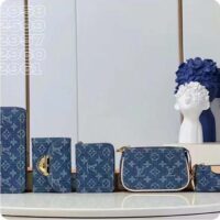 Louis Vuitton LV Unisex Victorine Wallet Denim Blue GOTS Monogram Denim Canvas Natural Cowhide Leather (4)