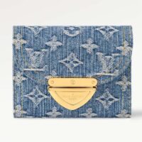 Louis Vuitton LV Unisex Victorine Wallet Denim Blue GOTS Monogram Denim Canvas Natural Cowhide Leather (4)