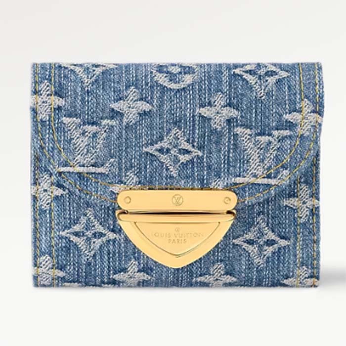 Louis Vuitton LV Unisex Victorine Wallet Denim Blue GOTS Monogram Denim Canvas Natural Cowhide Leather