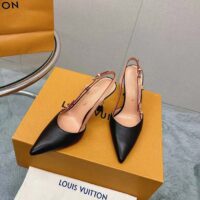 Louis Vuitton LV Women Blossom Slingback Pump Black Lambskin Cowhide Leather 7.5 CM Heel (6)