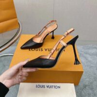 Louis Vuitton LV Women Blossom Slingback Pump Black Lambskin Cowhide Leather 7.5 CM Heel (6)