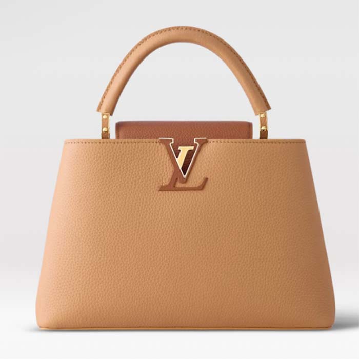 Louis Vuitton LV Women Capucines MM Handbag Arizona Brown Cognac Taurillon Cowhide Leather