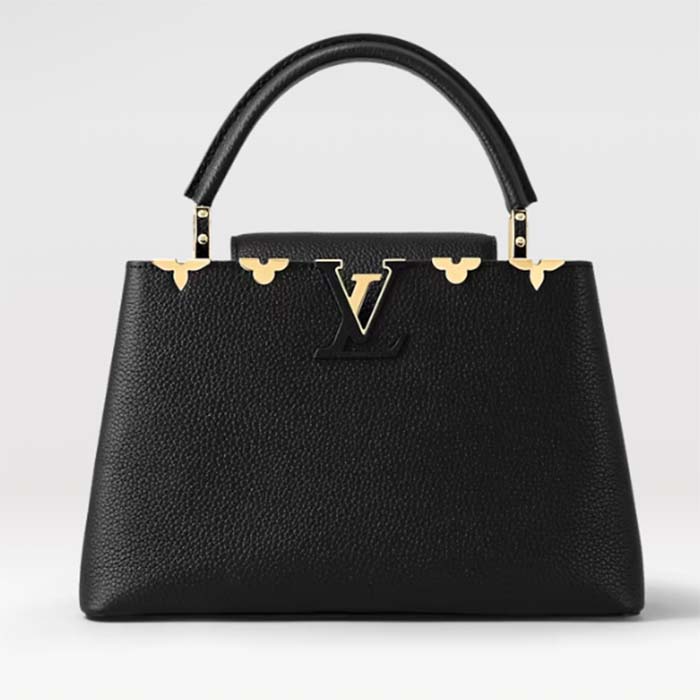Louis Vuitton LV Women Capucines MM Handbag Black Taurillon Calf Leather