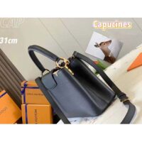 Louis Vuitton LV Women Capucines MM Handbag Black Taurillon Calf Leather (10)