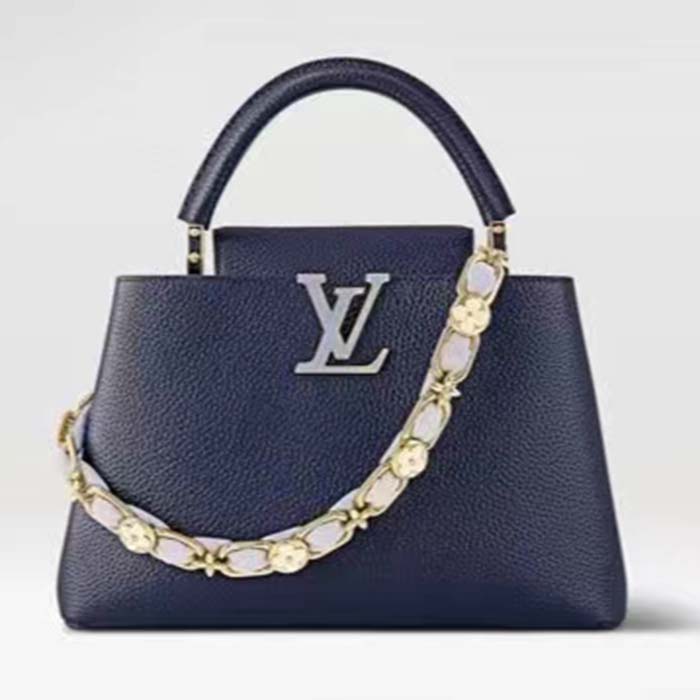 Louis Vuitton LV Women Capucines MM Handbag Navy Blue Taurillon Leather M23199