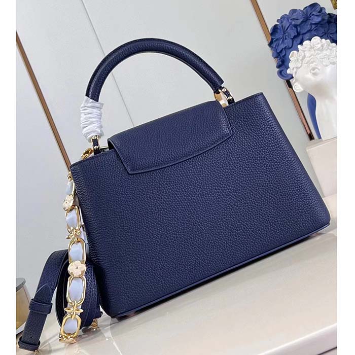 Louis Vuitton LV Women Capucines MM Handbag Navy Blue Taurillon Leather M23199 (10)