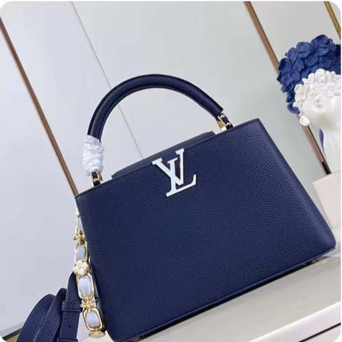 Louis Vuitton LV Women Capucines MM Handbag Navy Blue Taurillon Leather M23199 (2)