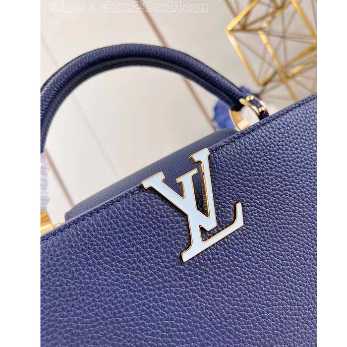 Louis Vuitton LV Women Capucines MM Handbag Navy Blue Taurillon Leather M23199 (3)