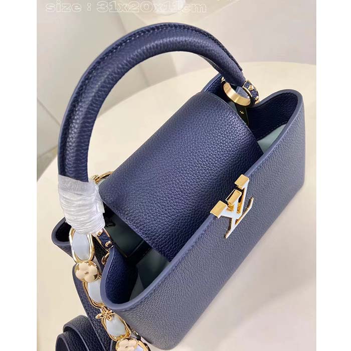 Louis Vuitton LV Women Capucines MM Handbag Navy Blue Taurillon Leather M23199 (4)