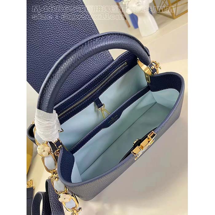 Louis Vuitton LV Women Capucines MM Handbag Navy Blue Taurillon Leather M23199 (6)