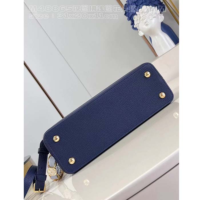 Louis Vuitton LV Women Capucines MM Handbag Navy Blue Taurillon Leather M23199 (9)