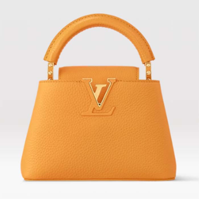Louis Vuitton LV Women Capucines Mini Handbag Ocre Orange Taurillon Cowhide Leather
