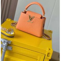 Louis Vuitton LV Women Capucines Mini Handbag Ocre Orange Taurillon Cowhide Leather (10)