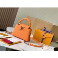 Louis Vuitton LV Women Capucines Mini Handbag Ocre Orange Taurillon Cowhide Leather (10)