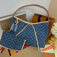 Louis Vuitton LV Women CarryAll MM Denim Blue GOTS Certified Cotton Monogram Denim Canvas (5)