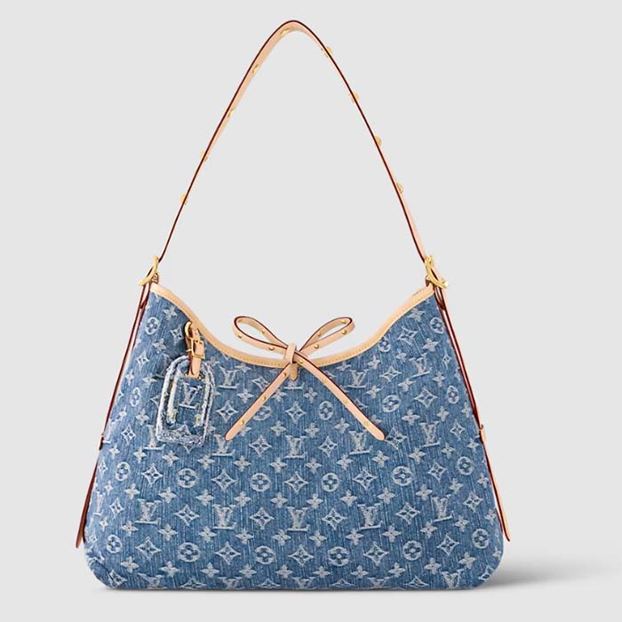 Louis Vuitton LV Women CarryAll MM Denim Blue GOTS Certified Cotton Monogram Denim Canvas