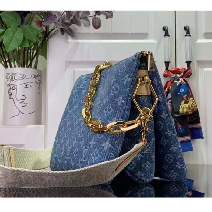 Louis Vuitton LV Women Coussin PM Denim Blue Monogram Global Organic Textile-Certified Cotton Canvas (9)