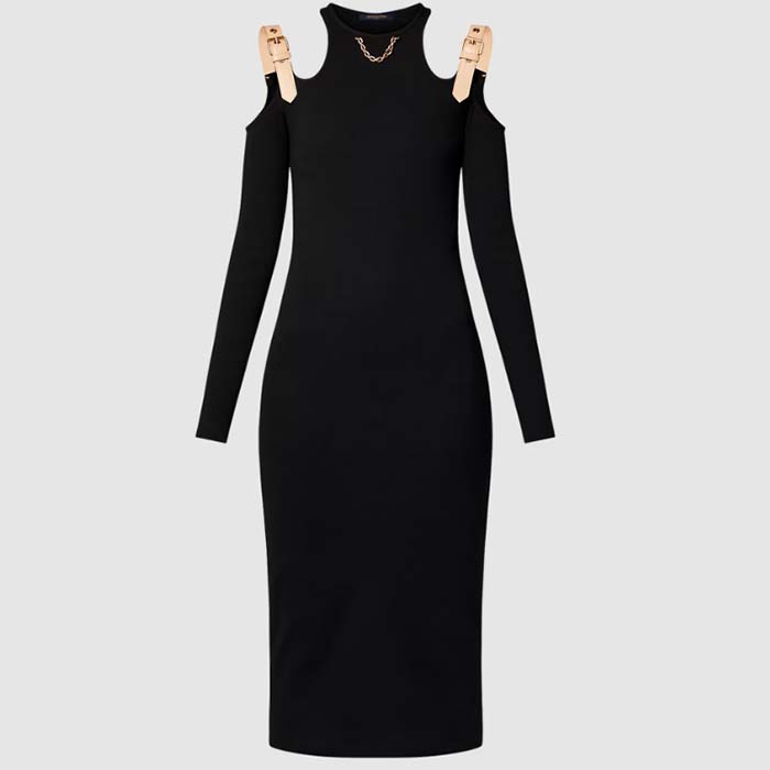 Louis Vuitton LV Women Eyelet Tab Dress Black Cotton Regular Fit Adjustable VVN Leather Tabs