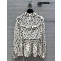 Louis Vuitton LV Women Floral Print Ruffle Collar Shirt Silk Milky White Regular Fit (4)