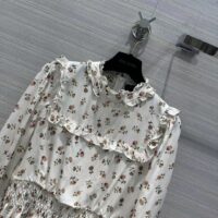 Louis Vuitton LV Women Floral Print Ruffle Collar Shirt Silk Milky White Regular Fit (4)