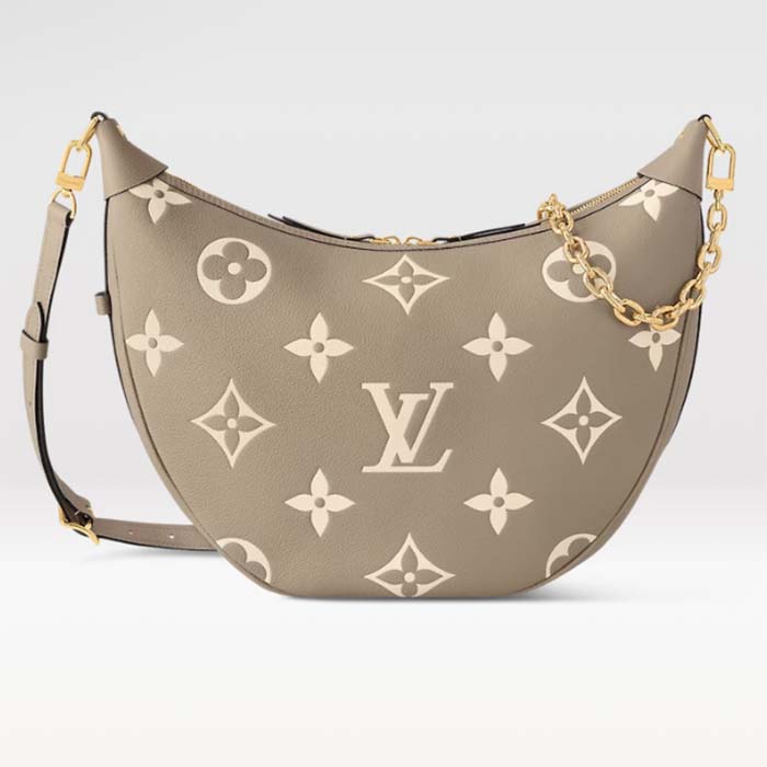 Louis Vuitton LV Women Loop Hobo Dove Gray Cream Monogram Empreinte Embossed Grained Cowhide Leather