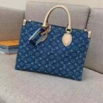Louis Vuitton LV Women OnTheGo MM Denim Blue GOTS Certified Cotton Monogram Denim Canvas – Image 4