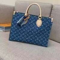 Louis Vuitton LV Women OnTheGo MM Denim Blue GOTS Certified Cotton Monogram Denim Canvas (16)