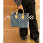 Louis Vuitton LV Women OnTheGo MM Denim Blue GOTS Certified Cotton Monogram Denim Canvas – Image 14