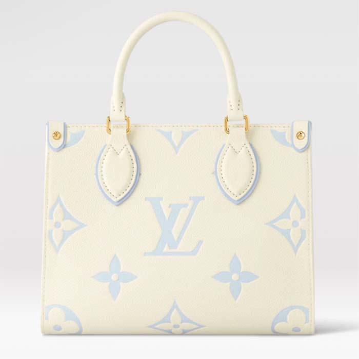 Louis Vuitton LV Women OnTheGo PM​ Latte Candy Blue Embossed Grained Cowhide Leather
