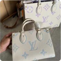 Louis Vuitton LV Women OnTheGo PM​ Latte Candy Blue Embossed Grained Cowhide Leather (1)