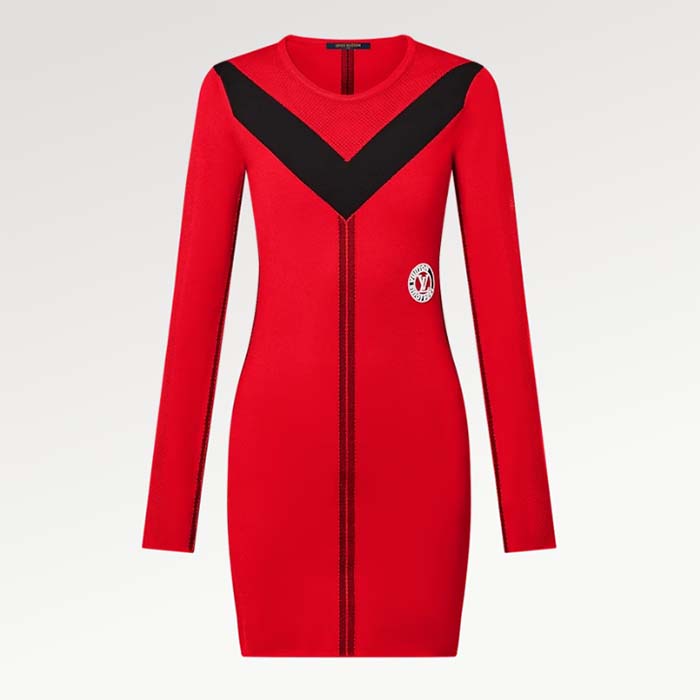 Louis Vuitton LV Women Sporty Mesh Accent Dress Bright Red Black Regular Fit