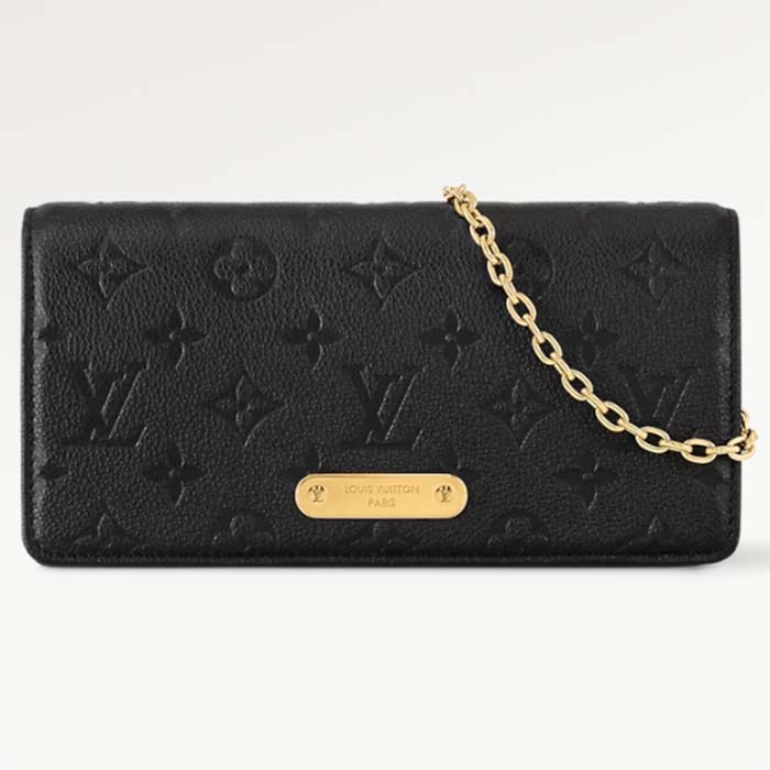Louis Vuitton LV Women Wallet On Chain Lily Black Monogram Empreinte Embossed Supple Grained Cowhide Leather