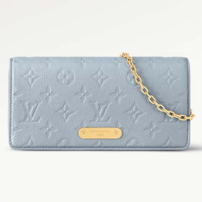 Louis Vuitton LV Women Wallet On Chain Lily Blue Hour Monogram Empreinte Embossed Supple Grained Cowhide Leather