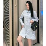 Louis Vuitton LV Women Zipper Waist Shirt Dress Coton Ice Blue Regular Fit - Imagen 11