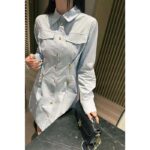 Louis Vuitton LV Women Zipper Waist Shirt Dress Coton Ice Blue Regular Fit - Imagen 14