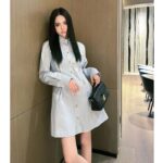 Louis Vuitton LV Women Zipper Waist Shirt Dress Coton Ice Blue Regular Fit - Imagen 12