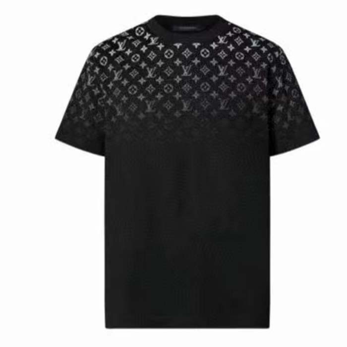 Louis Vuitton Men LV SKI Monogram Gradient Cotton T-Shirt Regular Fit Ribbed Neck Black