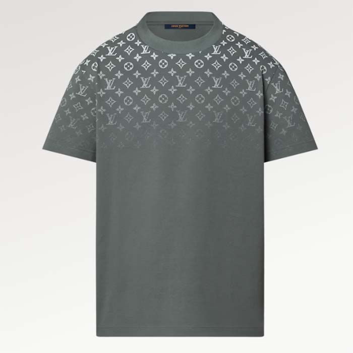 Louis Vuitton Men LV SKI Monogram Gradient Cotton T-Shirt Regular Fit Ribbed Neck Volcanic Ash