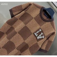 Louis Vuitton Men Short-Sleeved Cotton Damier Crewneck Crystal LV Patch Regular Fit Pop Jacquard 1AFIUP (4)